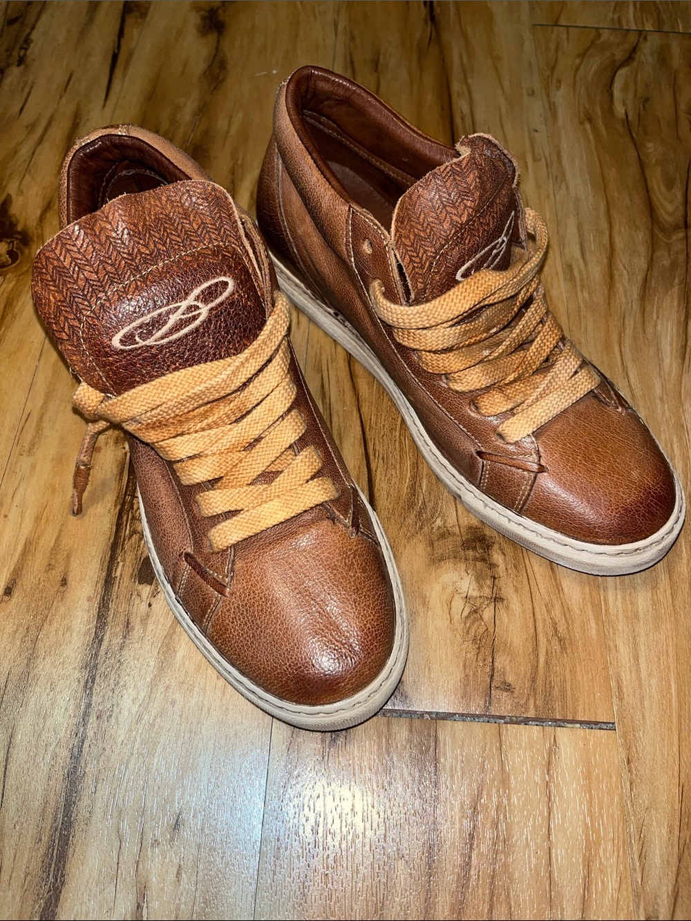 Malesetti Toscani Brown Leather High-Top Sneakers with Tan Laces